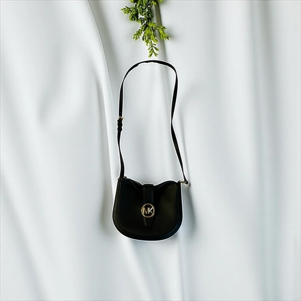 Michael Kors Gabby‎ Small Hobo Crossbody Bag Black MK Logo Gold Hardware Purse
